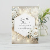 Save The Date Typographie simple Roses blanches Mariage (Debout devant)