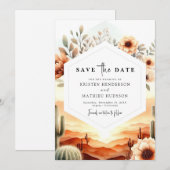 Save The Date Typographie stylée Mariage Cactus (Devant / Derrière)