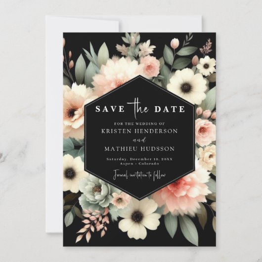 Save The Date Typographie stylée Mariage floral rose (Devant)