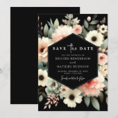 Save The Date Typographie stylée Mariage floral rose (Devant / Derrière)