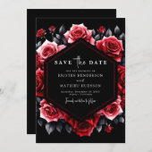 Save The Date Typographie unique Crimson Mariage rouge (Devant / Derrière)