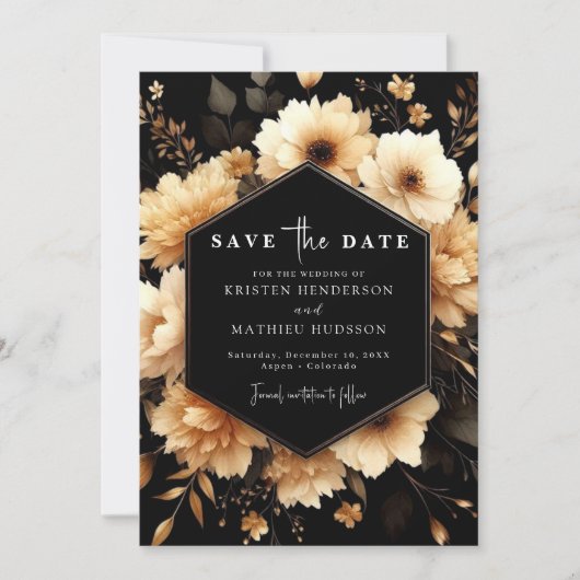 Save The Date Typographie unique Or et Mariage noir (Devant)