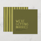 Save The Date Typographie vert olive moderne | Dos rayé gras (Devant / Derrière)