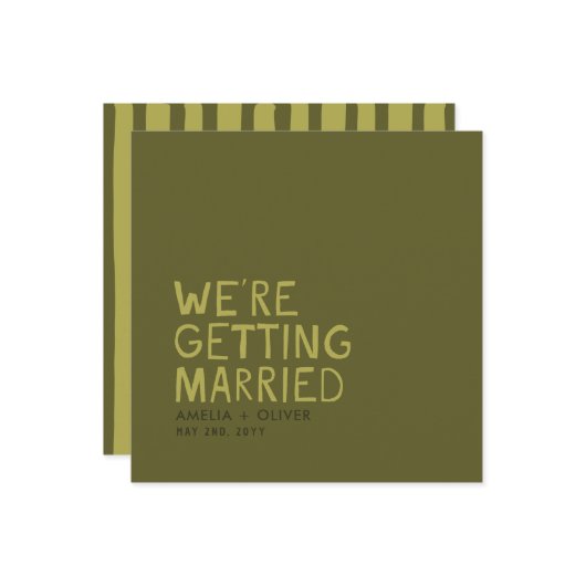 Save The Date Typographie vert olive moderne | Dos rayé gras (Devant/Arrière en situation)