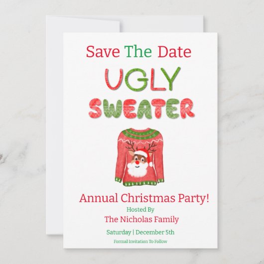 Save The Date Ugly Sweater Funny Reindeer Christmas Party (Devant)
