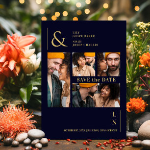 Save The Date Ultra Moderne tendance Marine & Gold 4 Multi Photo