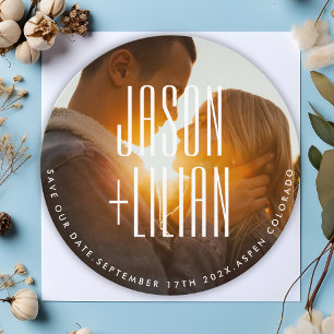 SAVE THE DATE ULTRA SIMPLE LIVRE NOMS PHOTO RONDE QR CODE RSVP