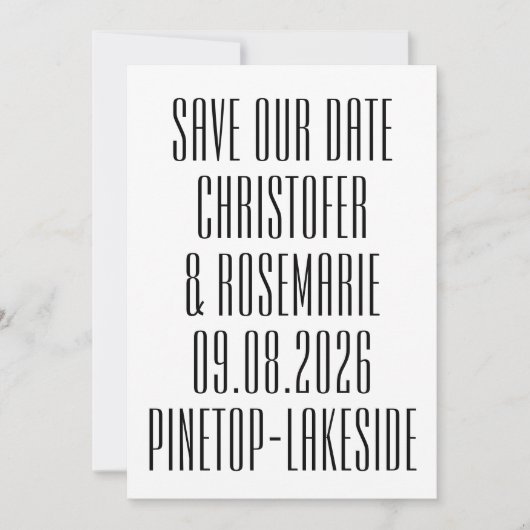 Save The Date Ultra Simple No Photo Big Bold Details Mariage (Devant)