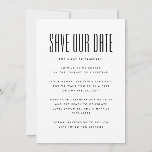 Save The Date Ultra Simple No Photo Big Bold Details Mariage (Dos)