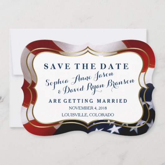 Save The Date Un drapeau américain unique et branché Mariage Enr (Devant)