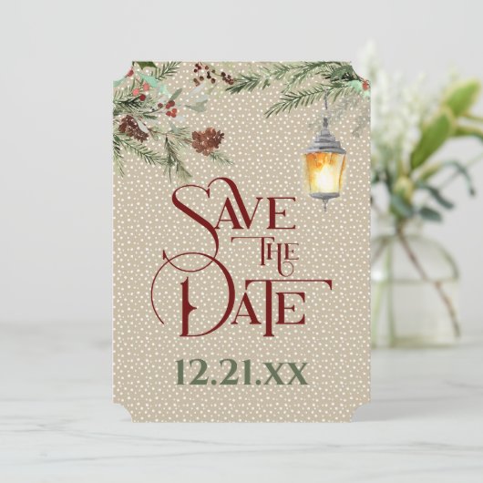 Save The Date Un hiver simple avec Mariage à lanterne (Debout devant)