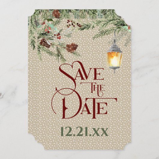 Save The Date Un hiver simple avec Mariage à lanterne (Devant / Derrière)