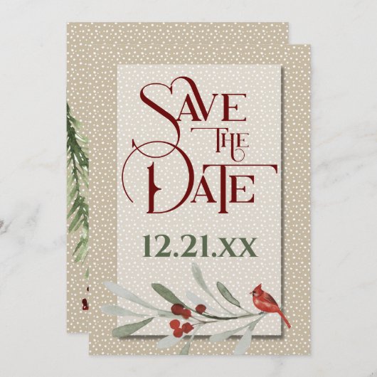 Save The Date Un hiver simple avec un Mariage cardinal (Devant / Derrière)