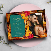 Save The Date Un Imaginaire Turquoise et automnal Gold Rustic Re