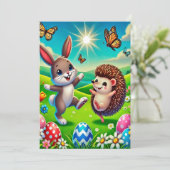 Save The Date Un lapin et un hérisson heureux (Debout devant)