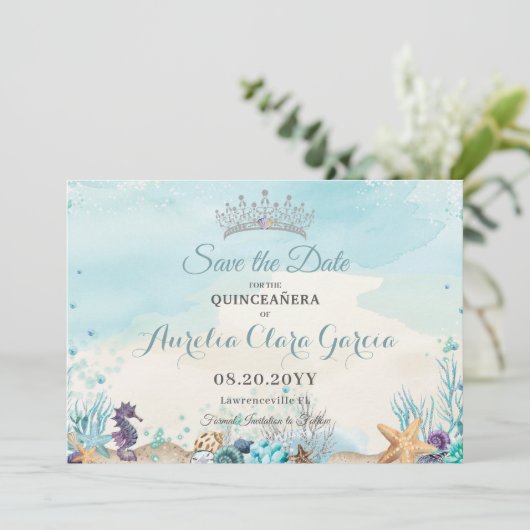 Save The Date Under the Sea Beach Quinceañera Enregistrer la dat (Debout devant)