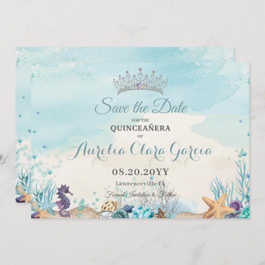 Save The Date Under the Sea Beach Quinceañera Enregistrer la dat (Devant / Derrière)