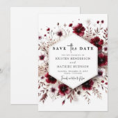 Save The Date Unique Boho Burgundy Mariage (Devant / Derrière)