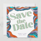 Save The Date Unique Bold Boho Super Retro Green Wavy Photo (Devant)