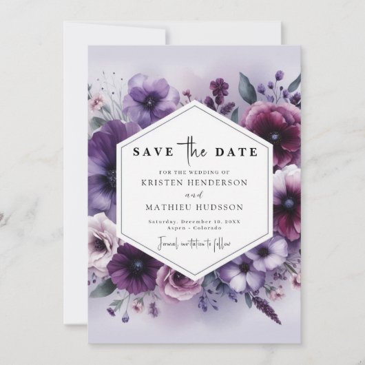 Save The Date Unique classique violet Mariage floral (Devant)