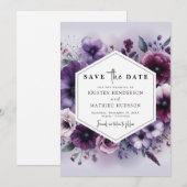 Save The Date Unique classique violet Mariage floral (Devant / Derrière)