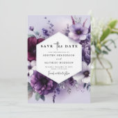 Save The Date Unique Élégant Mariage Floral Violet (Debout devant)
