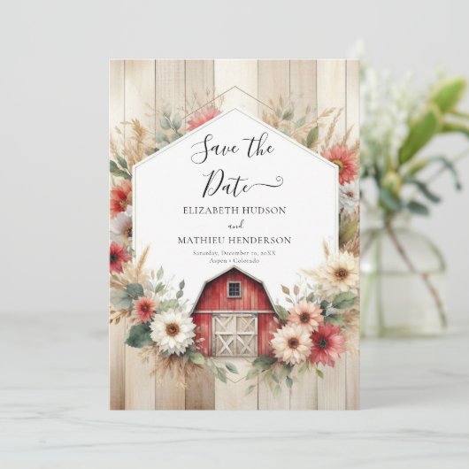 Save The Date Unique Farmyard Barnyard Mariage (Debout devant)