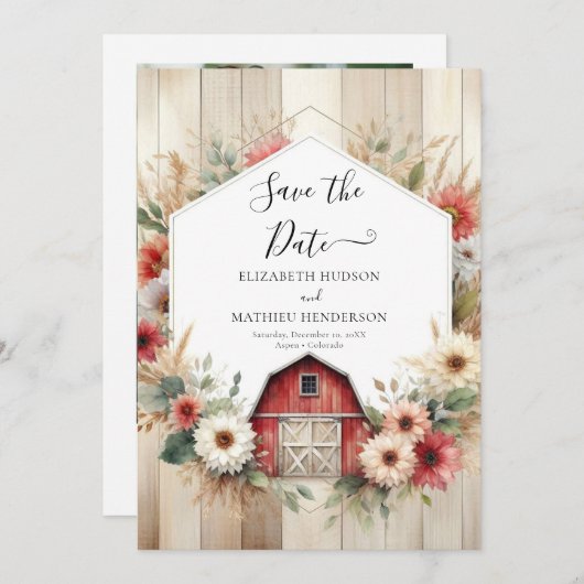 Save The Date Unique Farmyard Barnyard Mariage (Devant / Derrière)