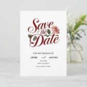 Save The Date Unique Mariage botanique de rose rouge (Debout devant)