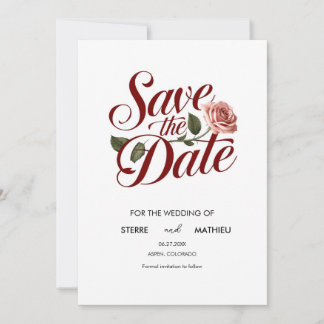 Save The Date Unique Mariage botanique de rose rouge
