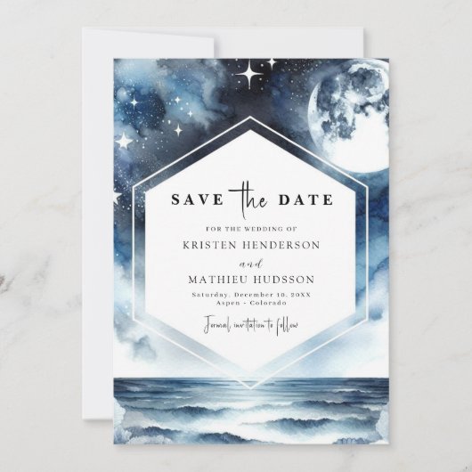 Save The Date Unique Mariage chic à la lumière de la Lune (Devant)