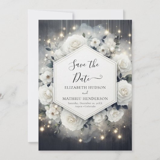 Save The Date Unique Mariage de roses blanches imprimables (Devant)