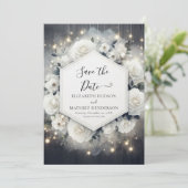 Save The Date Unique Mariage de roses blanches imprimables (Debout devant)