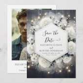 Save The Date Unique Mariage de roses blanches imprimables (Devant / Derrière)