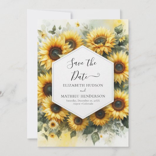 Save The Date Unique Mariage de tournesol botanique (Devant)