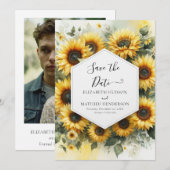 Save The Date Unique Mariage de tournesol botanique (Devant / Derrière)