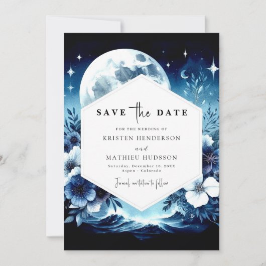 Save The Date Unique Mariage floral clair de lune (Devant)