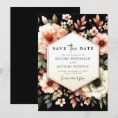 Save The Date Unique Mariage floral rose (Devant / Derrière)