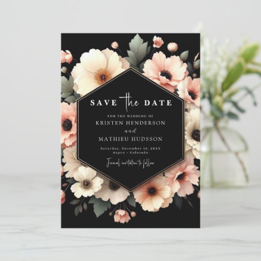 Save The Date Unique Mariage rose rustique (Debout devant)