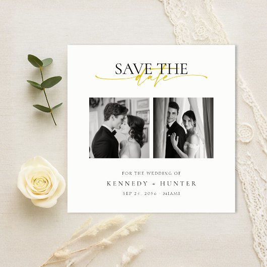 Save The Date Unique Modern Elegant Gold Script Photo Wedding