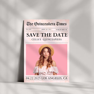 Save The Date Unique photo du journal moderne rose Quinceañera