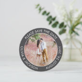 Save The Date Unique photo ronde moderne Mariage tableau noir gr (Debout devant)