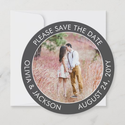 Save The Date Unique photo ronde moderne Mariage tableau noir gr (Devant)