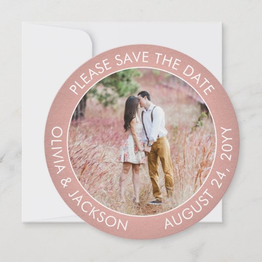 Save The Date Unique photo ronde moderne rose Ombre Mariage (Devant)