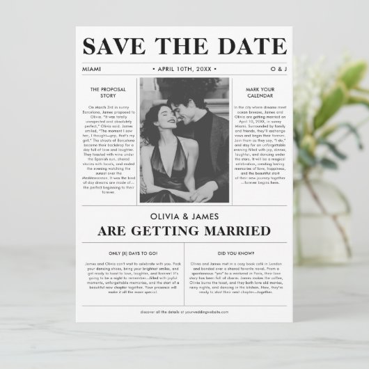 Save The Date Unique Retro Journal Budget Mariage Photo (Debout devant)