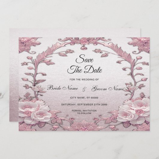 Save The Date Unique Rose Floral Enregistrer La Date (Devant / Derrière)
