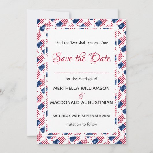 Save The Date USA FLAG PATRIOTIC Mariage Custom Christian (Devant)