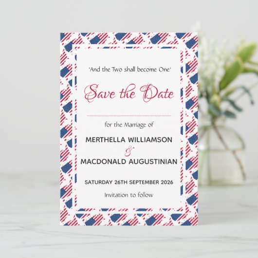 Save The Date USA FLAG PATRIOTIC Mariage Custom Christian (Debout devant)
