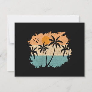 Save The Date Vacances d'été Rétro Soleil Couchant Plage Palmier