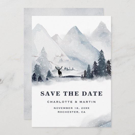Save The Date Vacances d'hiver Mountain Buck Mariage (Devant / Derrière)